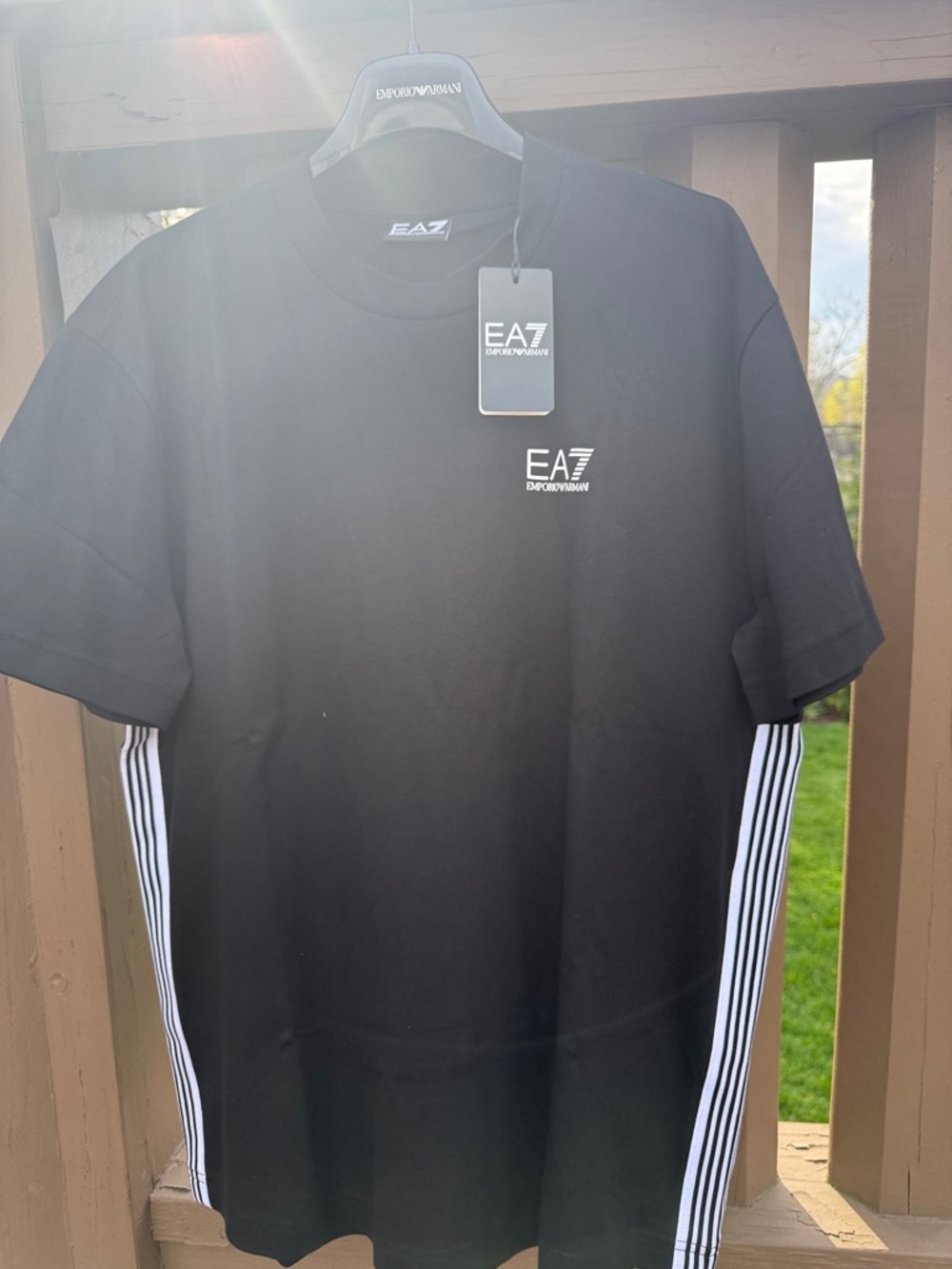 Emporio Armani Black Tee with White Side Stripes